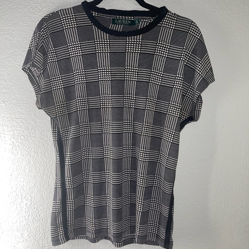 Ralph Lauren Black and White Plaid Short Sleeve Top